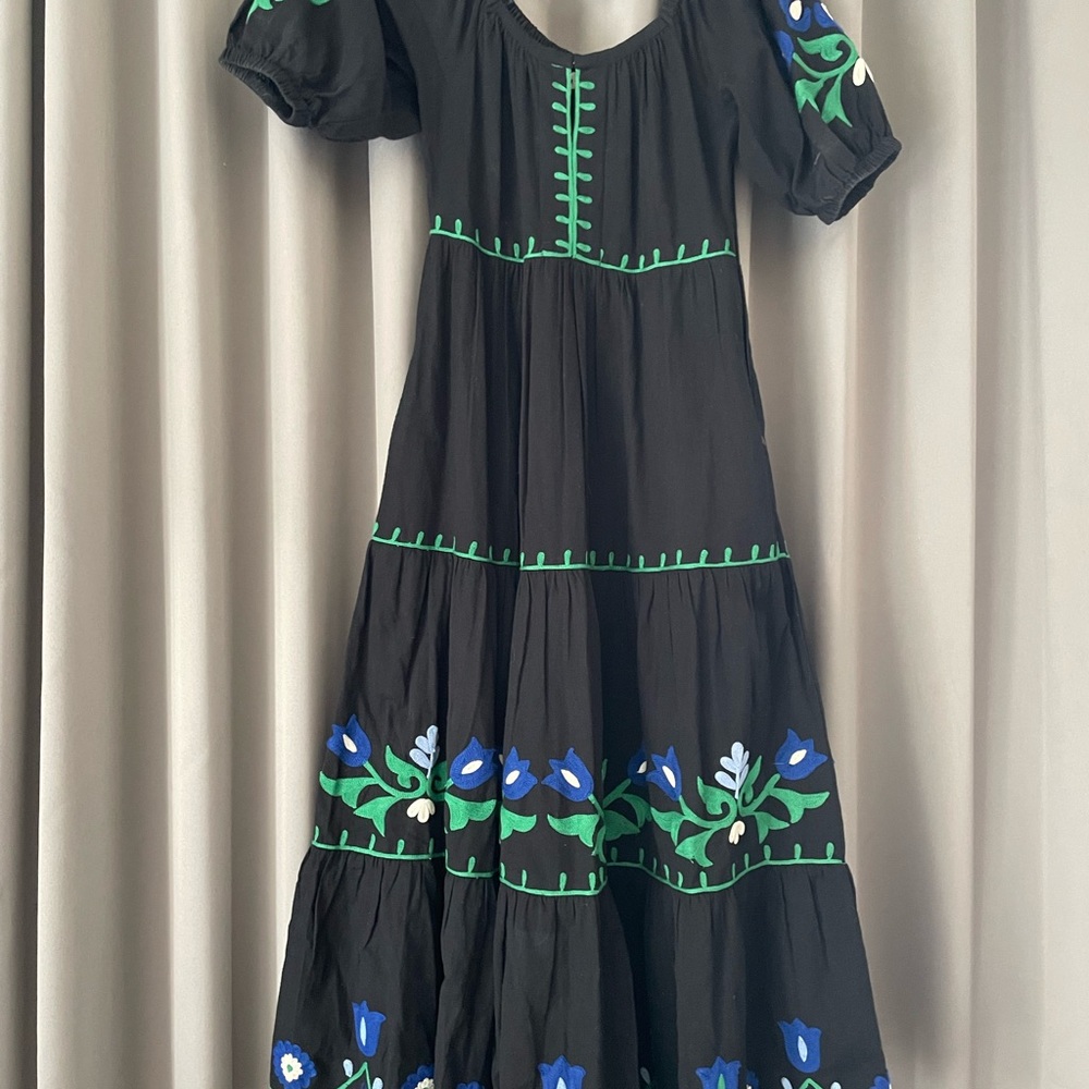 Roller Rabbit Black Maxi Dress with Blue and Green Accents